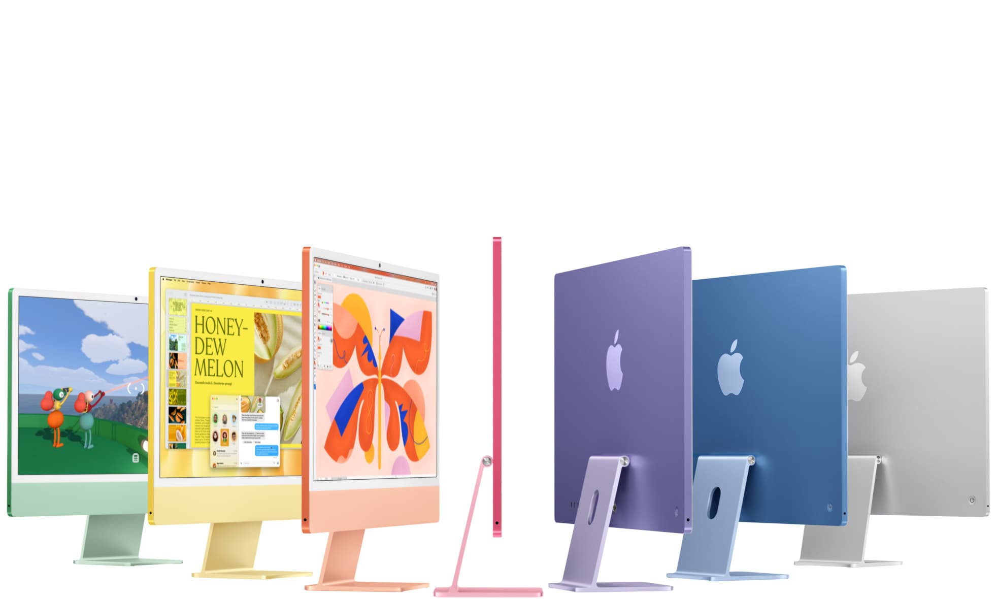 iMac in vari colori, fronte e retro